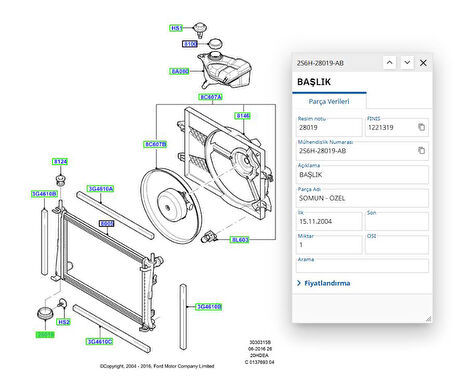 Radyator Baglantı Panel Kapagı Fıesta 02 ( CABU330623 - 2S6H28019AB )