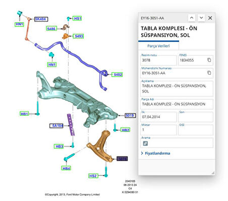 Salıncak Ön Sol B-Max 12 Courier B460 14> (AYD11100 - AY113042AA - EY163051AA )