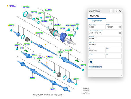 Şaft Askı Bilyası  Balık Sırtı  Courier Focus Fiesta Bmax Kuga Mondeo Escort Connect Transit  (FAG776000210 -712076410 - AV613C083AA -97AG3C083AD )