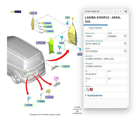  Stop Lambası Sol (Duysuz) Courier 14>( MRSM510450 - ET7613405AF )