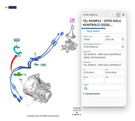 Vites Halatı Courier B.Max 1.5-1.6Tdcı ( TRT50222154 - CV1R7E395AJ )