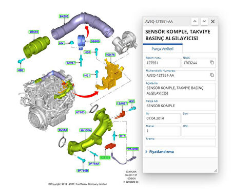 Map Sensörü Courier Bmax  C3 C5 C6 C8 207 208 407 607 4007 ( DLPPS10180 - AV2Q12T551AA )