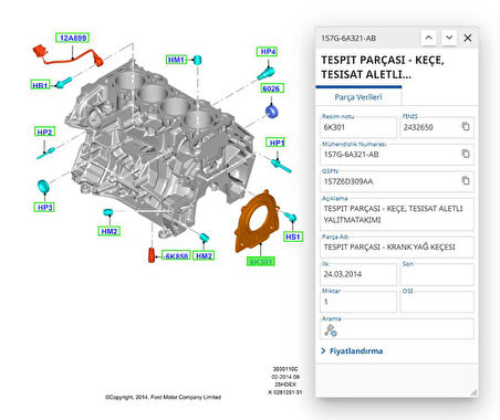 Grank Keçe Arka Connect Focus C Max Mondeo Transit 1.8Tdcı 02 ( SKT 047836-FK - XS4Q 6K301 AF )
