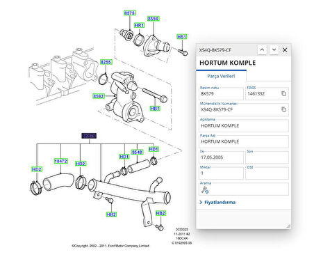 Radyatör Su Giriş Konnektörü ( Ahtapot Boru )  Connect 02 C Max Focus Fiesta Mondeo S Max ( XS4Q 8K579 CF )