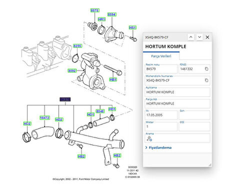Radyatör Su Giriş Konnektörü ( Ahtapot Boru )  Connect 02 C Max Focus Fiesta Mondeo S Max ( YTT Y9563 - XS4Q 8K579 CF )