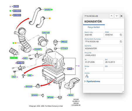 Turbo Hortumu Uç Ön Plastiği Connect 02  ( KAY 341 - 7T16 9C656 AB )