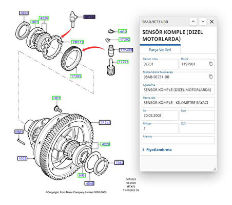 Hız Kontrol Sensörü (Kablolu) Connect Focus Bm 02  ( INT 19093 - 98AB 9E731 BB )