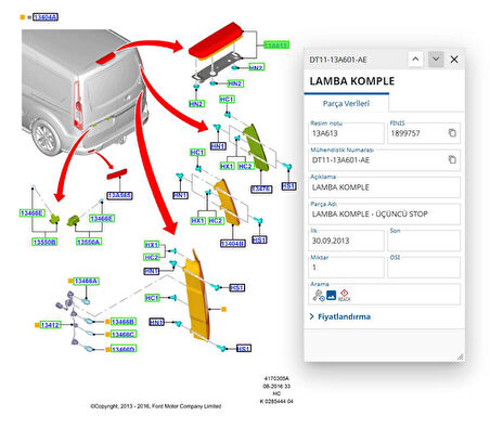 Lamba Komple - Arka Cıvatalı  Connect Lamba Komple - Arka Cıvatalı  Connect ( 8T16 13A613 AB )