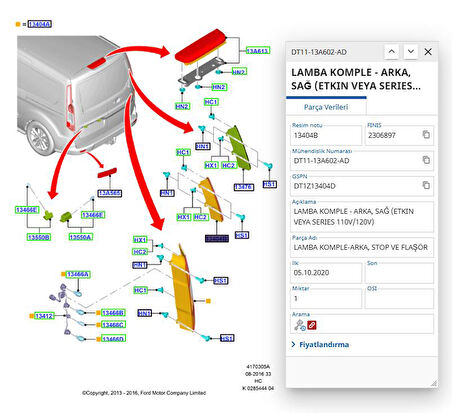 Stop Lambası Sağ (Duylu) Connect 02 Stop Lambası Sağ (Duylu) Connect 02 ( MRS M 510415 - 2T14 13404 AG - 2T14 13A602 AB )