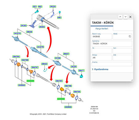 Aks Körük Kiti (Sıvı Gres+Kelepçe) İç Connect 75Ps ( MKS 519 - 2T14 4A084 DA )