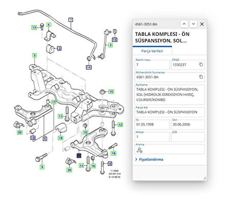 Alt Salıncak Sol (Hidrolik) Fiesta 96 ( AYD00773 - 96FB3051AA - 4S613051CA)