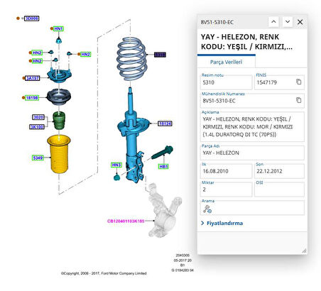 Helezon Yayı Ön Dizel Motorlar Fiesta ( HMPFD721029 - 8V515310EC)