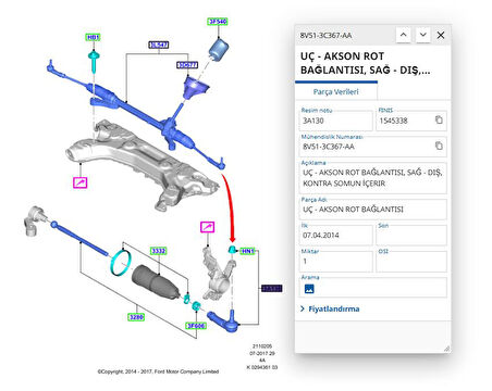 Rot Başı Sağ Fiesta 08 Courier B.460 14> ( AYD08523 -8V513C367AA)