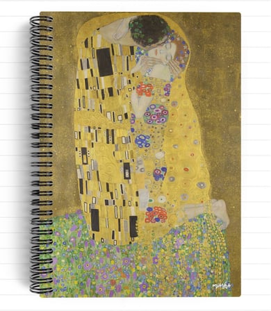 Gustav Klimt/The Kiss, 1907-08 | Spiralli Defter 28 | A5 | Çizgili | 100 Sayfa | Okul (Düz)