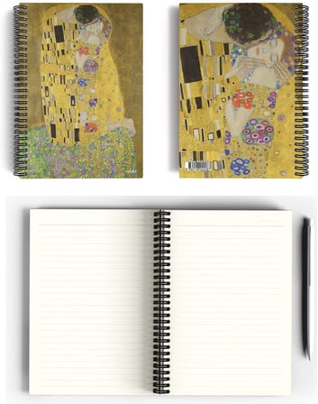 Gustav Klimt/The Kiss, 1907-08 | Spiralli Defter 28 | A5 | Çizgili | 100 Sayfa | Okul (Düz)