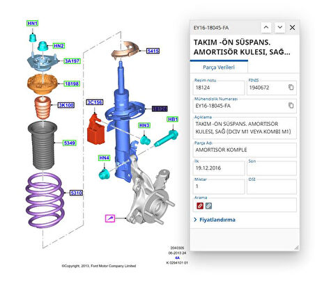 Ön Amortisör Sağ Fiesta Courier 12  ( SCH315867 - EY1618045AB -C1BC18045RD)