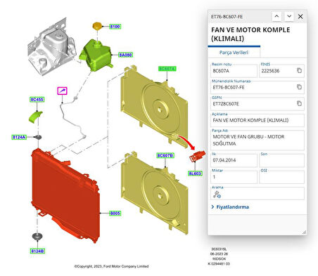Fan Motoru Komple  Courier Fiesta Bmax 14 ( KAL353750 -ET768C607GE -ET768C607FE )