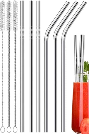 6’lı Krom Paslanmaz Metal Pipet Seti – 3 Adet Pipet Temizleme Fırçası Hediyeli, Çevre Dostu Metal Pipet, Dayanıklı Paslanmaz Çelik Pipet, Uzun &amp; Kısa İçecek Pipeti Seti (6 LI Set)