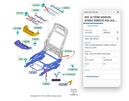 Koltuk Ayar Kolu Sol Fiesta 09 ( CAB330674 - 8A61A61735AA - BA61A61735AA35B8 )