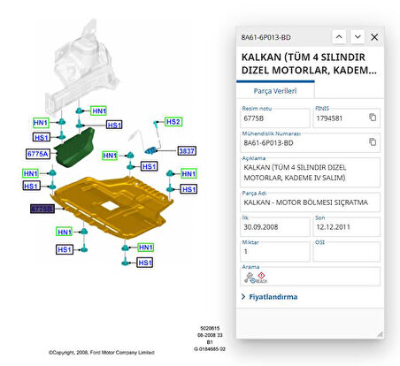Motor Alt İzalatörü Fiesta Bm 09 B Max Courier ( SDSSPL024K - 8A616P013BD )
