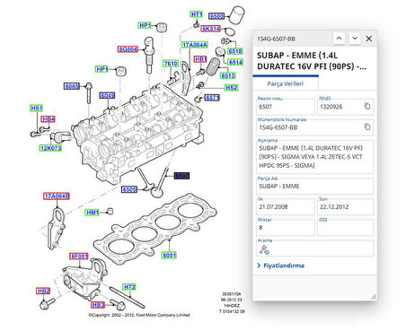 Subap Takımı Std Fiesta Focus 1.4 16V Benzinli 02  ( GNS66586659 - 1S4G6507BB - 1S6G6505BA )