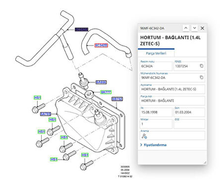 Karter Havalandırma Hortumu Focus 1.6 98>04 ( UCP13H11420 - 96MF6C342DA )