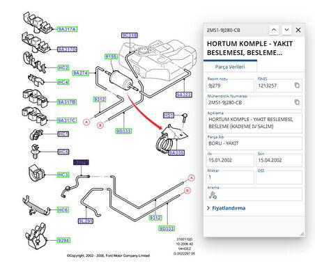 Yakıt Borusu (Motor Üst Beyaz) Focus 1.6 98> ( ERC223 - 2M519J280CB )
