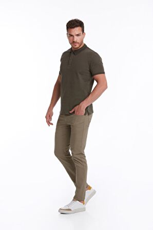Haki Regular Fit Pamuklu Desenli Polo Yaka Tişört | S