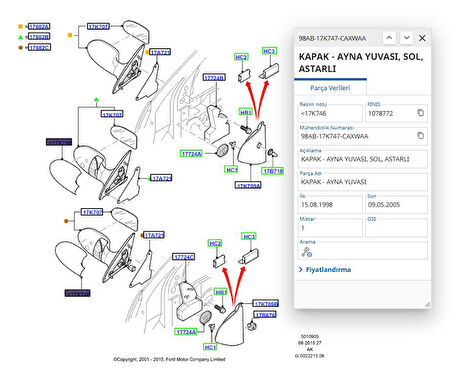 Dikiz Ayna Kapağı Sağ Focus Bm 98>04 ( TRL98AB17K747CY - 98AB17K747CAXWAA )
