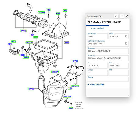 Hava Filtresi Dizel Focus Cmax 1.6 Tdcı 04 ( FSE 11-216-016 - 3M51 9601 DA )