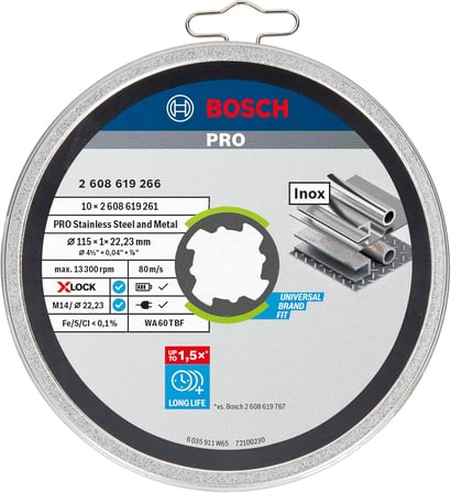 Professional 10 Adet Düz Kesme Diski Standart (Inox, X-LOCK, Ø115 mm, Delik Çapı: 22,23 mm, Kalınlık: 1 mm), Ø 115 mm