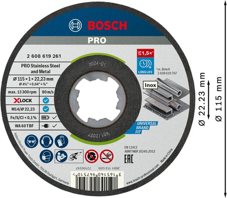 Professional 10 Adet Düz Kesme Diski Standart (Inox, X-LOCK, Ø115 mm, Delik Çapı: 22,23 mm, Kalınlık: 1 mm), Ø 115 mm