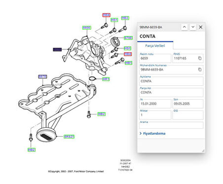 Yağ Pompa Contası Focus Mondeo ( 98MM6659BA )