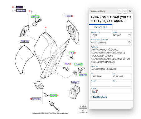 Dış Kapı Kolu Kilit Bakaliti (Kilitli) Focus 04 ( FSE11324003 - 3M51R218A14DA )