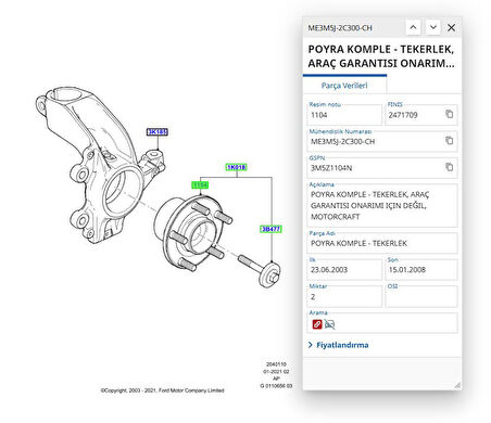 Ön Aks Rulmanı Poryalı Focus C.Max 1.6 04 ( SKF VKBC20001 - 3M51 2C300 CH )