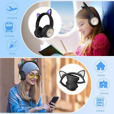 RENKLİ BÜYÜK A KALİTE KULAK ÜSTÜ TAÇ RENKLİ IŞIKLI KEDİ KULAKLI KEDİ KABARTMALI 5.3 VERSİON PED BALŞLIKLI BOYU AYARLANABİLEN ÇOK RAHAT BLUETOOTH KULAKLIK AKZ 02 (PEMBE)