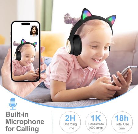 RENKLİ BÜYÜK A KALİTE KULAK ÜSTÜ TAÇ RENKLİ IŞIKLI KEDİ KULAKLI KEDİ KABARTMALI 5.3 VERSİON PED BALŞLIKLI BOYU AYARLANABİLEN ÇOK RAHAT BLUETOOTH KULAKLIK AKZ 02 (PEMBE)