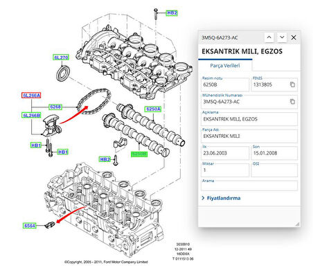 Eksantrik Mil Egsoz (Çelik) C.Max Focus Partner 307 308 1.6 Tdcı 04 ( EST 14048 - 3M5Q 6A273 AC )