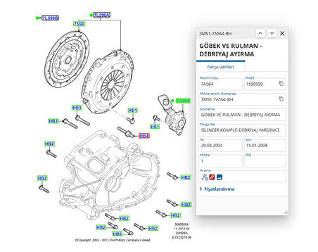 Debriyaj Rulmanı Hidrolik Focus C.Max 04 ( FTE ZA32011.4.7 - 3M51 7A564 BH )