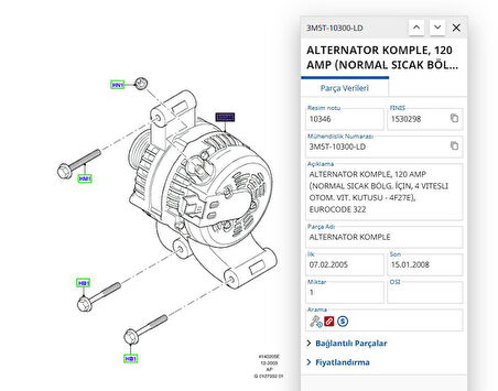 Alternator Komple C.Max Focus 1.6 Tdcı 04 (Den Dan930 - 3M5T 10300 Pd )