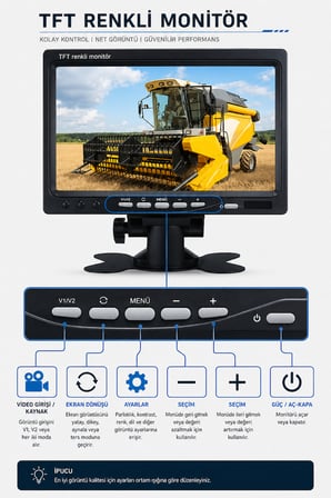 2 Kameralı 7'' İNÇ Monitörlü Kumandalı Araç Monitör Seti