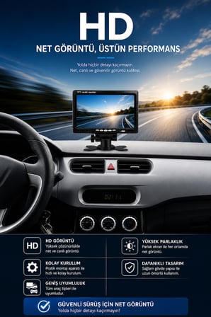 2 Kameralı 7'' İNÇ Monitörlü Kumandalı Araç Monitör Seti