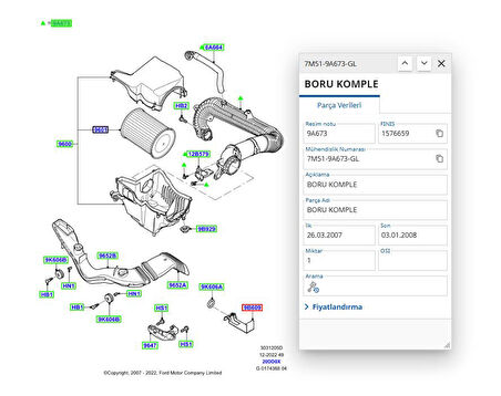 Hava Filtre Hortumu Tamir Takımı Focus C.Max 1.6 Tdcı ( FSE 11-610-021 - 7M51 6A866 AA - 7M51 9A673 AD )