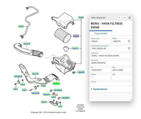 Hava Filtre Hortum Ucu (Uzun) Focus Cmax 04  (  FSE 11-214-003 - 7M51 9E635 AD )