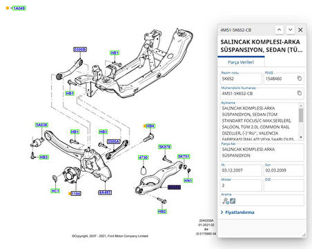 Arka Süspansiyon Salıncak Focus Cmax ( HMP4M515K652AD - 4M515K652AD )