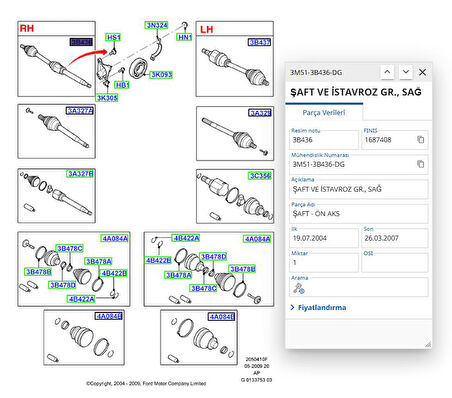 Ön Aks Komple Sağ Focus C.Max 1.6 Tdcı 04 ( VKAFD8004 - 3M513B436DAG )