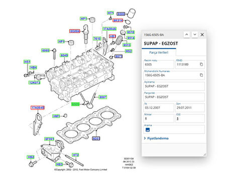 Subap Gaydı Std 16V Focus Fiesta 1.6-1.4 Zetec 98>  ( GAYGT1901101 - 1S4G6510AA )
