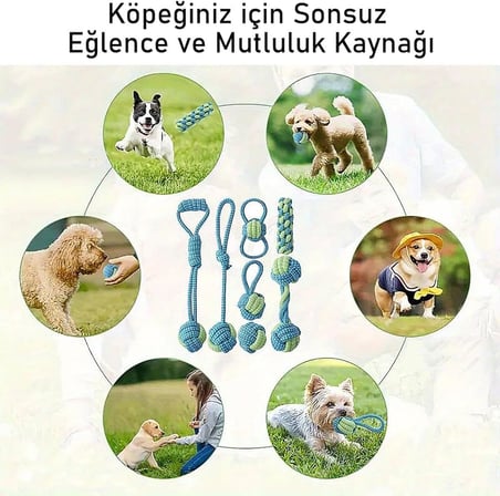 7 Parça Köpek Halat Oyuncak Seti Isırma Çekiştirme Eğitim Toplu İp Oyuncağı