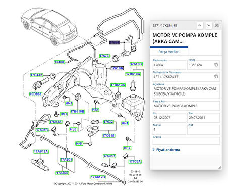 Silecek Su Motoru Focus Mondeo 04 ( FSE11436006 - 1S7117K624FE )