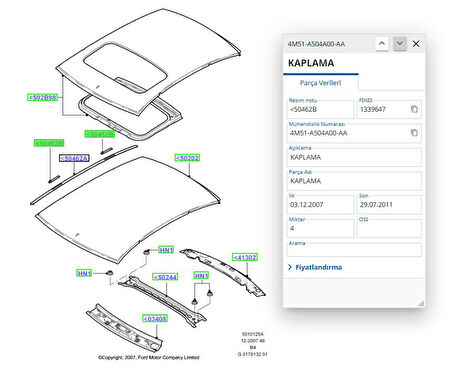 Tavan Oluk Çıta Kapağı Focus C.Max 04 ( CAB330667 - 4M51A504A00AA )